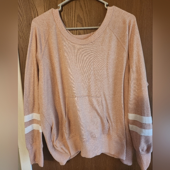 Women's Pink Sweater with White Stripes - Picture 1 of 2